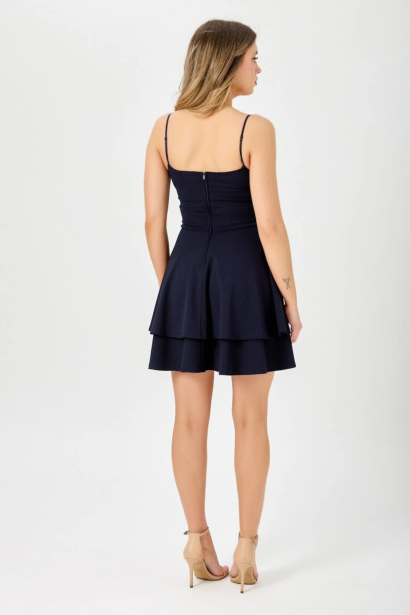 Stretch Crepe Spaghetti-Strap Skater Dress