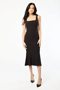 Stretch Crepe Square-Neck Flared Midi Dress