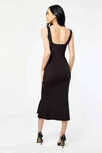 Stretch Crepe Square-Neck Flared Midi Dress