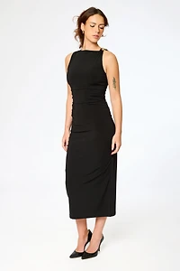 Ruched Sleeveless Midi Dress with Hardware Detail
