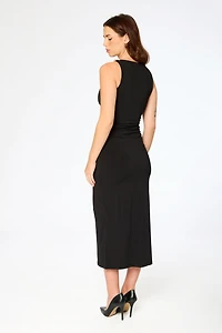 Ruched Sleeveless Midi Dress with Hardware Detail