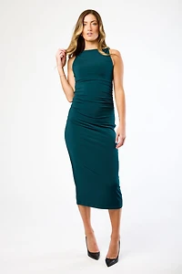 Ruched Sleeveless Midi Dress with Hardware Detail