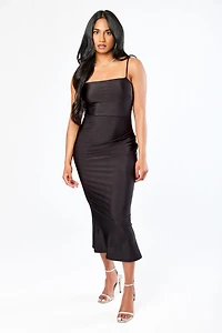 Satin Jersey Midi Dress with Flared Hem