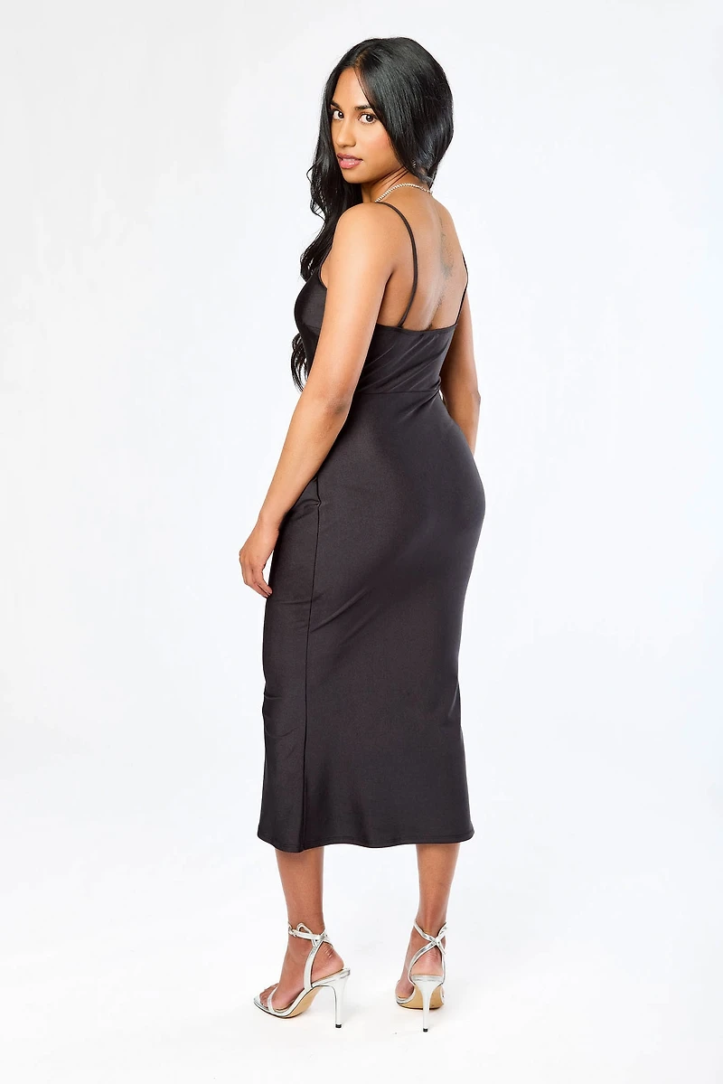 Satin Jersey Midi Dress with Flared Hem