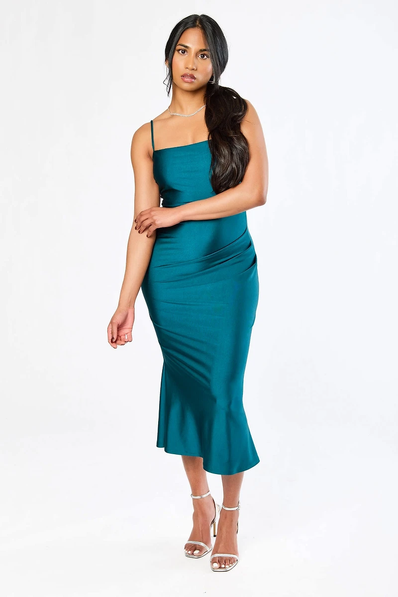 Satin Jersey Midi Dress with Flared Hem