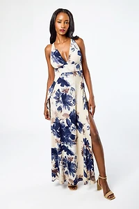 Large Floral Brushed DTY Maxi Dress with Side Slits
