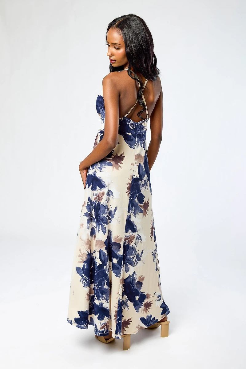 Large Floral Brushed DTY Maxi Dress with Side Slits