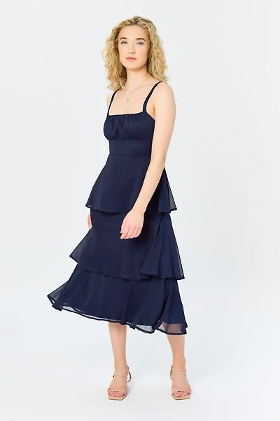 Multi-Layered Midi Dress with Tie-Back