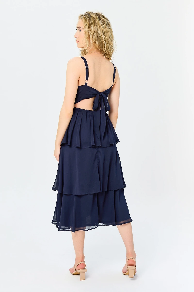 Multi-Layered Midi Dress with Tie-Back