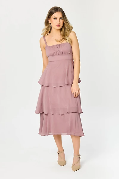 Multi-Layered Midi Dress with Tie-Back