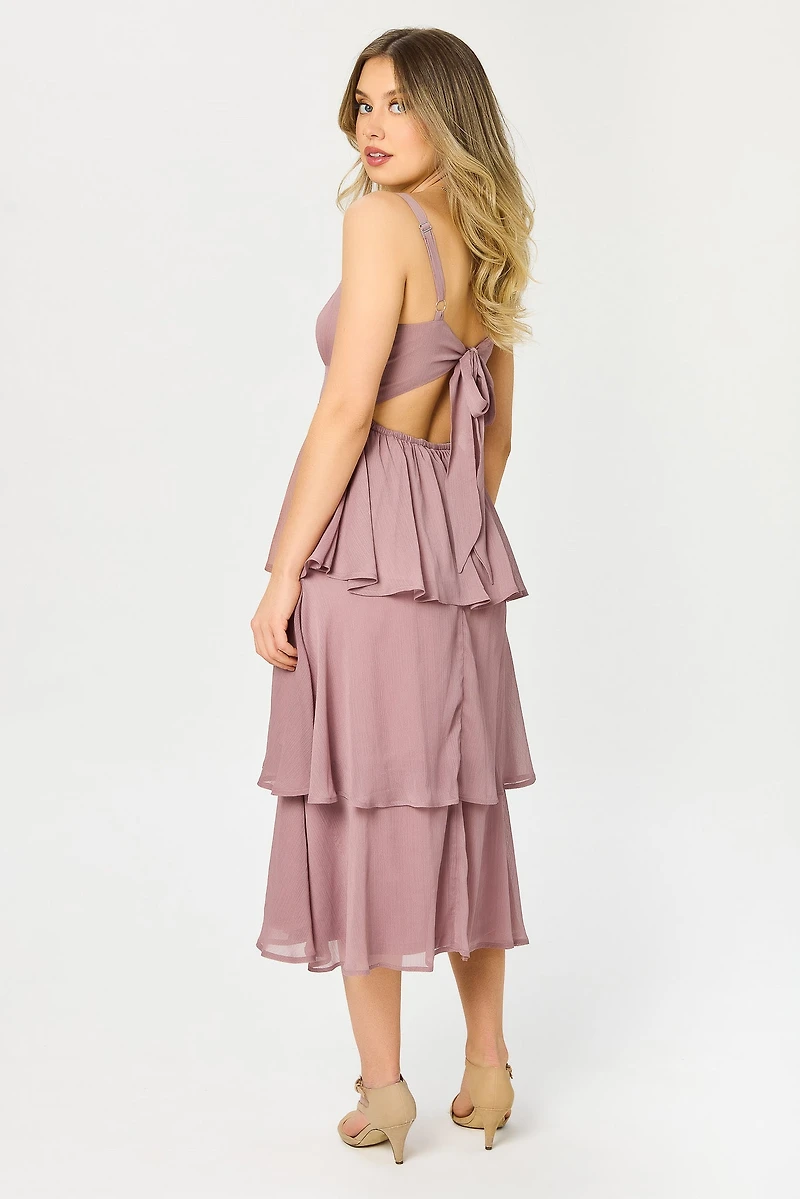 Multi-Layered Midi Dress with Tie-Back