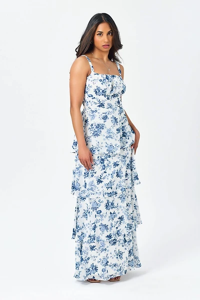 Floral Yoryu Emma Bust Multi-Layered Maxi Dress
