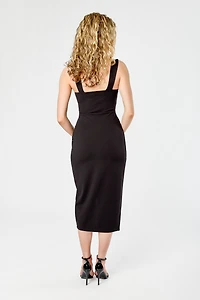 Wide-Strap Midi Dress with Crossover Skirt