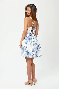 Floral Lace-Up Back Skater Dress