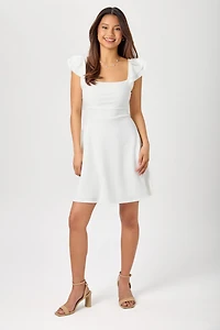Stretch Crepe Flutter-Sleeve A-Line Dress with Tie-Back