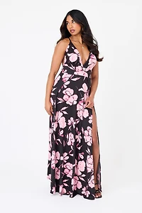Floral Maxi Dress with Side Slits and Shorts