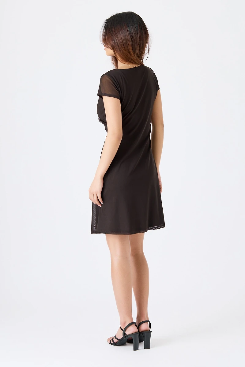 Mesh V-Neck Ruffle Dress