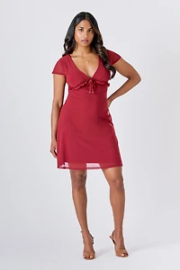 Mesh V-Neck Ruffle Dress