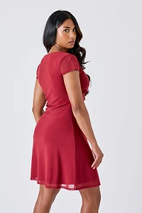 Mesh V-Neck Ruffle Dress