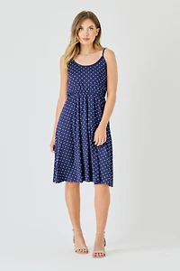 Polka Dot Brushed Spaghetti Strap Midi Dress