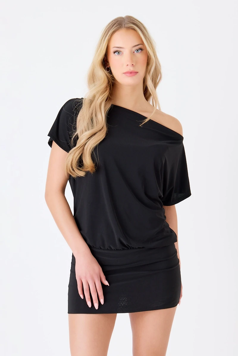 Off-The-Shoulder Dress with Banded Bottom