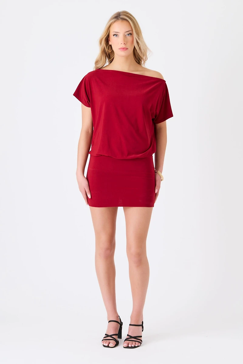 Off-The-Shoulder Dress with Banded Bottom