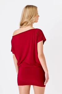 Off-The-Shoulder Dress with Banded Bottom