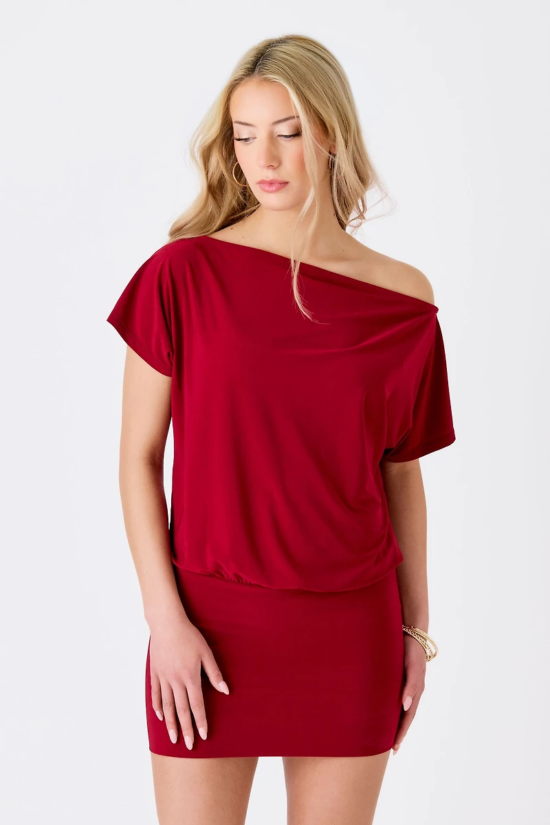Off-The-Shoulder Dress with Banded Bottom