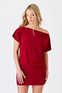Off-The-Shoulder Dress with Banded Bottom