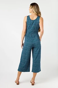 Abstract Knit Crepe Sleeveless Culotte Jumpsuit