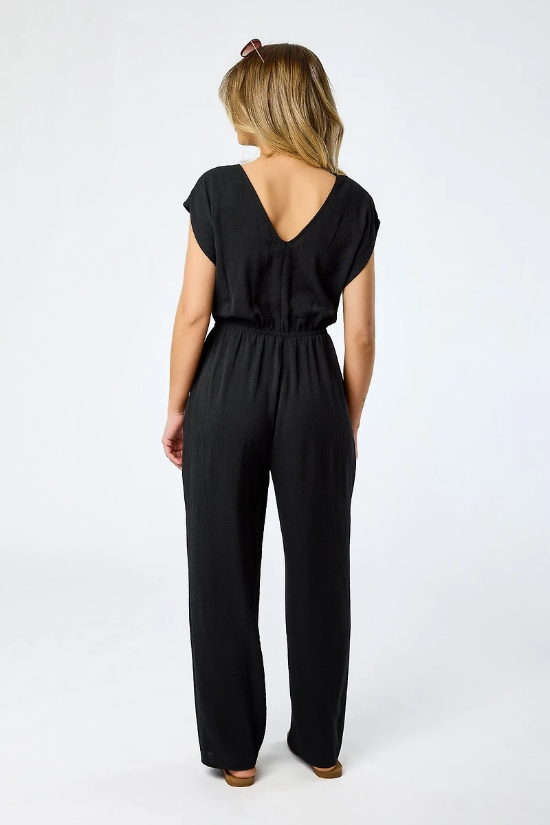 Airflow Dolman Sleeve V-Neck Tie-Front Jumpsuit