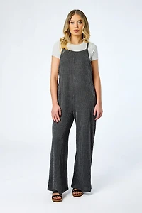 Cozy Rib Wide-Leg Overalls with Lace-up Sides