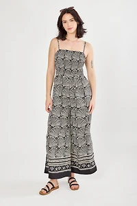 Shell Print Smocked Wide-Leg Jumpsuit
