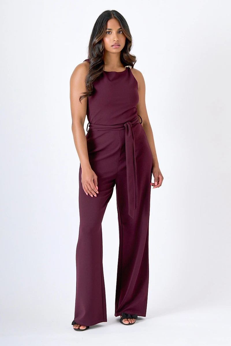 Stretch Crepe Buckle Detail Jumpsuit