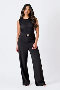 Lace & Stretch Crepe Belted Jumpsuit