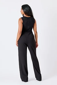 Lace & Stretch Crepe Belted Jumpsuit