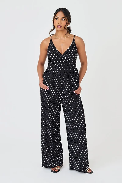 Polka Dot Crossover Side Tie Jumpsuit