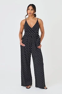 Polka Dot Crossover Side Tie Jumpsuit