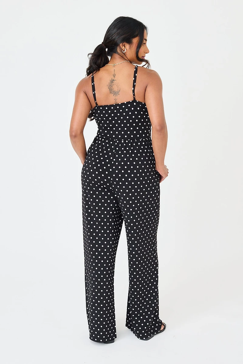 Polka Dot Crossover Side Tie Jumpsuit