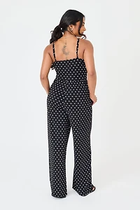 Polka Dot Crossover Side Tie Jumpsuit