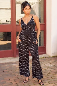 Polka Dot Crossover Side Tie Jumpsuit