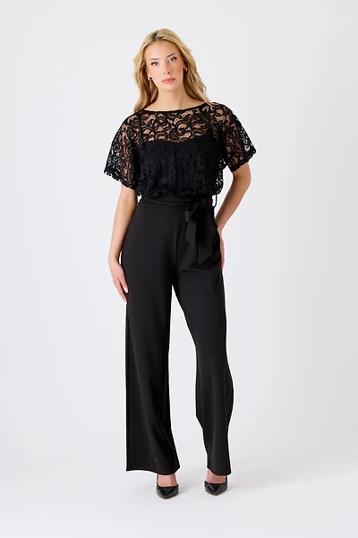 Stretch Crepe Lace Batwing Jumpsuit