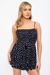 Ditsy Spaghetti Strap Smocked Romper
