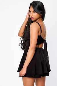 Spaghetti Strap V-Neck Romper with Tie-Back Detail