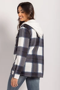 Blue Plaid Fleece Zip-Front Hooded Shirt