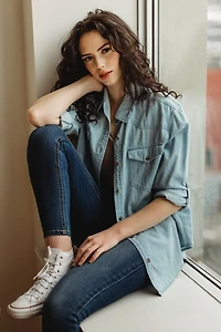 Pinstripe Denim Shirt with Roll-Up Sleeves