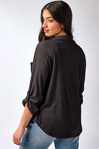 Relaxed Fit Textured Roll Tab-Sleeve Shirt