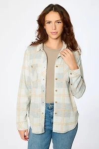 Plaid Brushed Knit Button-Up Shirt
