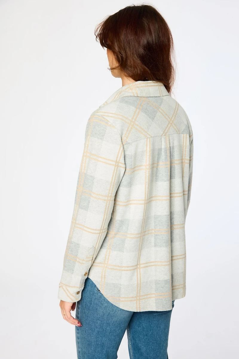 Plaid Brushed Knit Button-Up Shirt