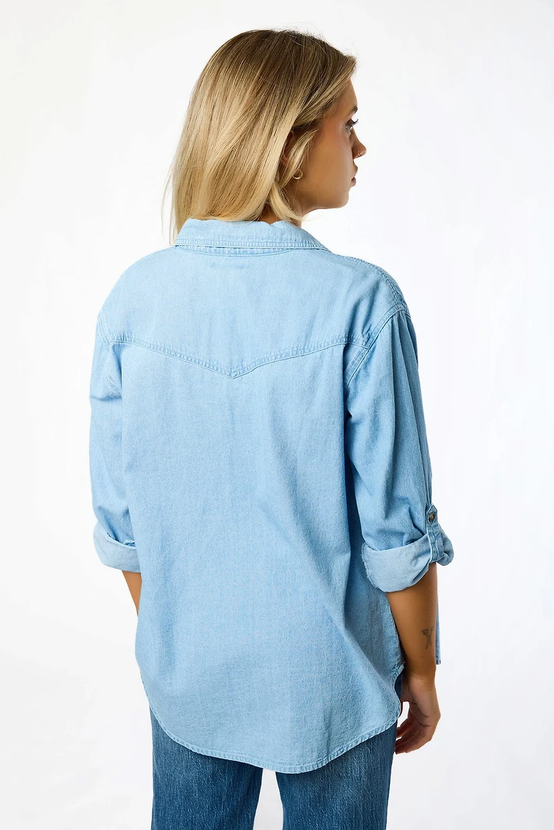 Light Wash Denim Shirt with Roll-up Sleeves